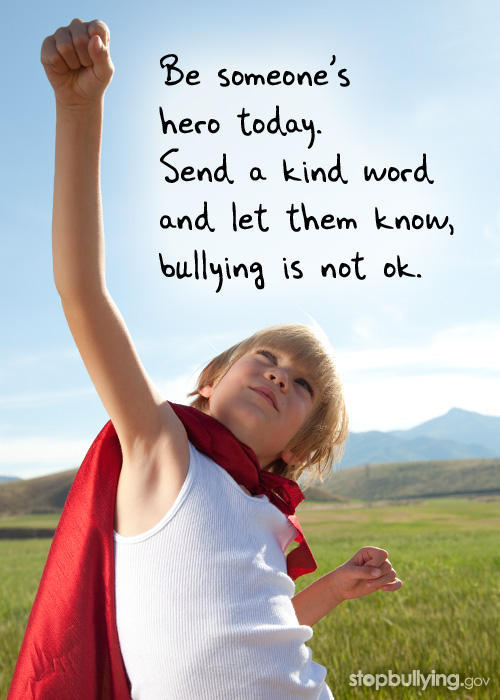 Image of child as super hero with anti-bully message Image of child as super hero with anti-bully message